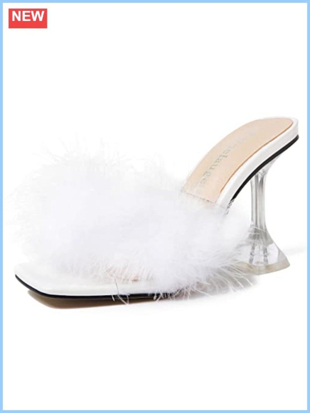 Feather Fuzzy Heeled Mules Square Toe Slip On Sandals